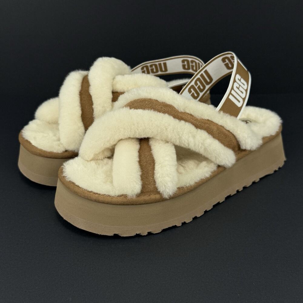 UGG Disco Cross Slide Women’s Size 10 Chestnut Platform Shearling Slippers